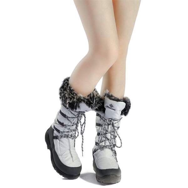 Mid Calf Lace Up Winter Boots - GREY TAUPE - 2